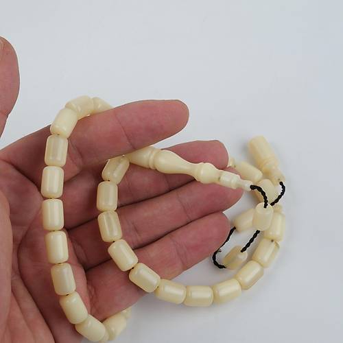 Skma Kehribar Kapsl Kesim 8x12mm Tesbih - Krem