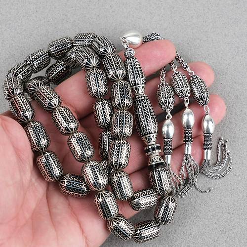Erzurum Oltu 925Ayar Gm lemeli Nakka mame Kapsl Kesim 11x16mm Tesbih