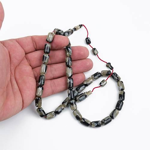 Galalit Kapsl Kesim 7.5x12mm Tesbih - Siyah Bej Kamuflaj