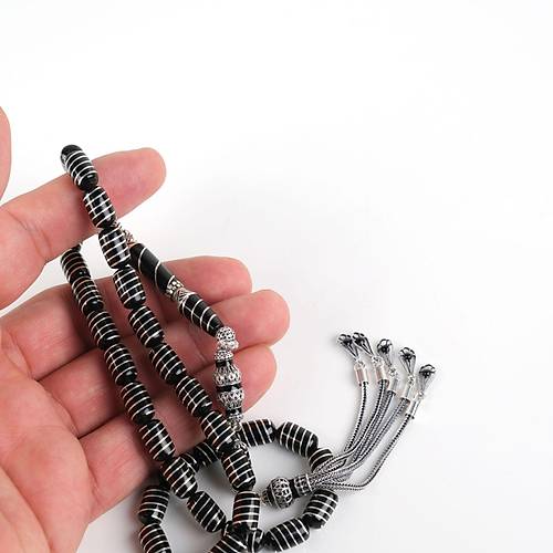 Erzurum Oltu 925Ayar Gm Pskl ve Helezon lemeli Nakka mame Kapsl Kesim7x11.5mm Tesbih