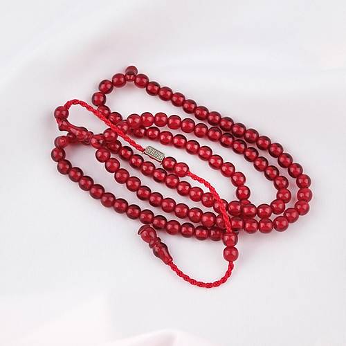 Katalin Usta ��i �mzal� 99luk Namaz Tesbih K�re Kesim 7mm Tesbih - Koyu K�rm�z�