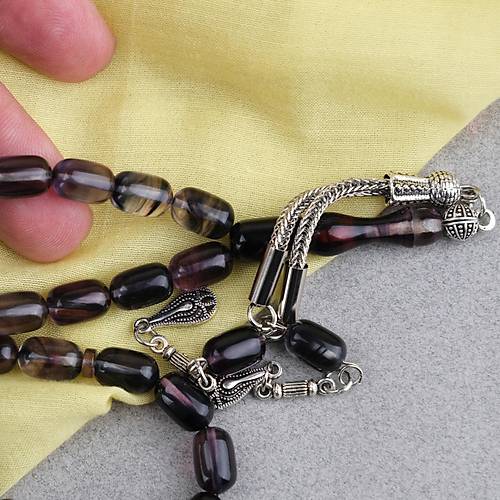 S�kma Kehribar Kaps�l Kesim Alpaka P�sk�ll� 7x11mm Tesbih