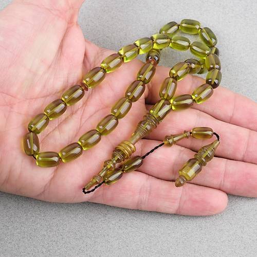 Ate� Kehribar Halkal� �mame Kaps�l Kesim 8x11mm Tesbih - Ye�il