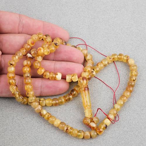 Damla Kehribar 99luk Tekerlek Kesim 6.5x5mm Namez Tesbihi