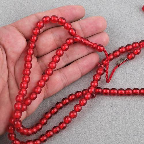 Katalin Usta ��i �mzal� 99luk Namaz Tesbih K�re Kesim 7mm Tesbih - A��k K�rm�z�