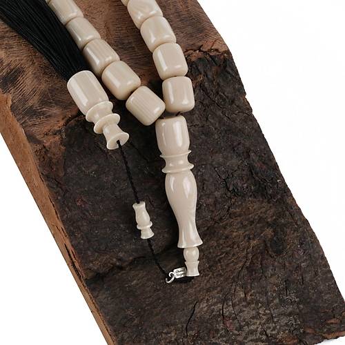 Galalit 1940 Dkm Eski Fransz Osmanl Saray Pskll Kapsl Kesim Bilek Boy 10.5x12mm Tesbih - Ivory Sedefli Beyaz