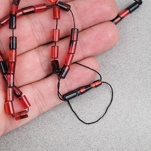 Ate� Kehribar Kesme Kesim 4x7mm Tesbih- Siyah-K�rm�z�