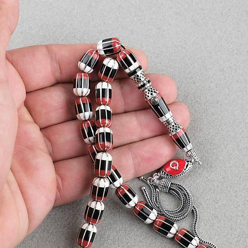 Erzurum Oltu 8 Yarma Katalin leme 925Ayar Gm Pskl, lemeli Nakka mame Kapsl Kesim 8x12mm Tesbih