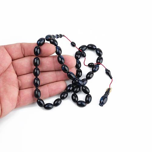 Kadim Katalin Eski Kalemlik Obje Usta i mzal Beyzi Kesim 8x12mm Tesbih- Mavi Sedefli