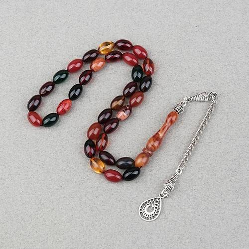 S�kma Kehribar Alpaka P�sk�ll� Beyzi Kesim 7x11mm Tesbih- Bonibon