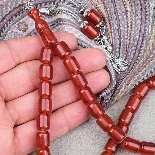 S�kma Kehribar Alpaka P�sk�ll� Kaps�l Kesim 9x11mm Tesbih - Karamel