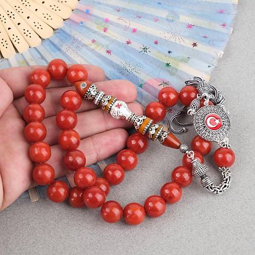 S�kma Kehribar 925Ayar G�m�� P�sk�l �zel G�m�� Nak�� �mame K�re Kesim 13mm Tesbih