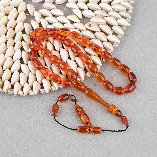 Ate� Kehribar Halkal� �mame Usta ��i �mzal� Kaps�l Kesim 8x11mm Tesbih - K�rm�z�