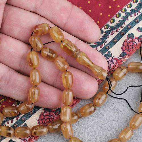 S�kma Kehribar Kaps�l Kesim 7x11mm Tesbih P�sk�ls�z Hardal