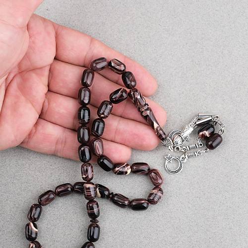 S�kma Kehribar Kaps�l Kesim Alpaka P�sk�ll� 7x11mm Tesbih