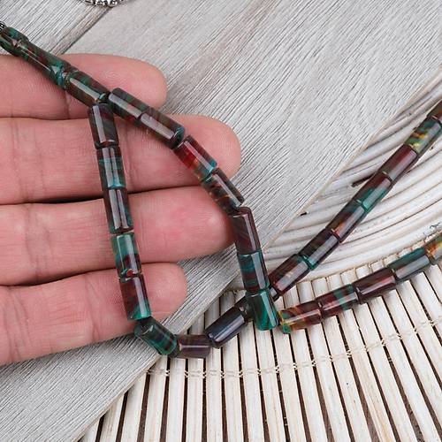 S�kma Kehribar Alpaka P�sk�ll� Kesme Kesim 6x10mm Tesbih - Ye�il K�rm�z�