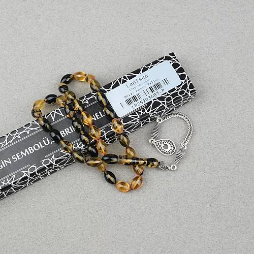 S�kma Kehribar Alpaka P�sk�ll� Beyzi Kesim 7x11mm Tesbih- Sar� Siyah