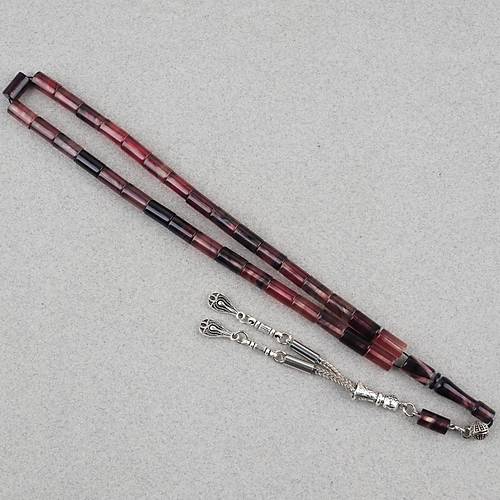 S�kma Kehribar Kesme Kesim Alpaka P�sk�ll� 6x10mm Tesbih