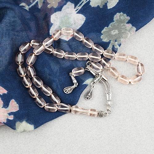 Ate� Kehribar Kaps�l Kesim Alpaka P�sk�ll� 7x11mm Tesbih �effaf