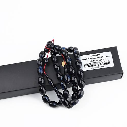 Kadim Katalin Eski Kalemlik Obje Usta i mzal Beyzi Kesim 8x12mm Tesbih- Mavi Sedefli