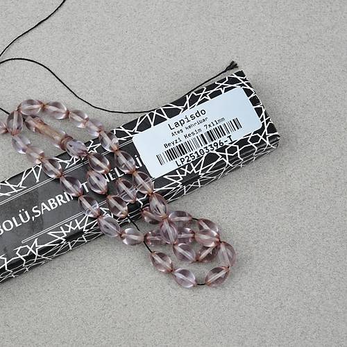 Ate� Kehribar Beyzi Kesim 7x11mm Tesbih- �effaf Gri