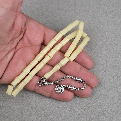 S�kma Kehribar Alpaka P�sk�ll� Kesme Kesim 6x10mm Tesbih - Sar�