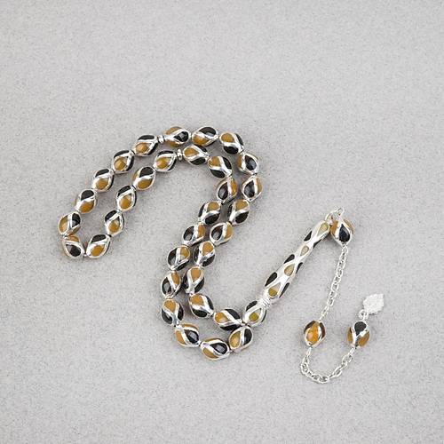 G�m�� Kaplama Kafesli Mine Beyzi 7x9mm Tesbih -Siyah Sar�