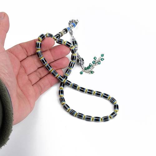 Erzurum Oltu 925Ayar Gm Pskl 6 Yarma Katalin leme Nakka Imame Kapsl Kesim 6.5x11mm Tesbih