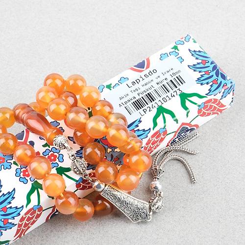 Akik Ta�� Habbe ve �mame Dahil Akik Alpaka P�sk�l K�re kesim 10mm Tesbih