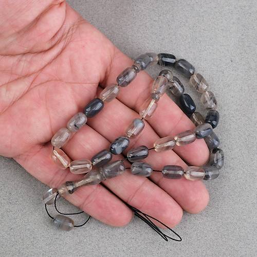 S�kma Kehribar Kaps�l Kesim 7x11mm Tesbih P�sk�ls�z Gri