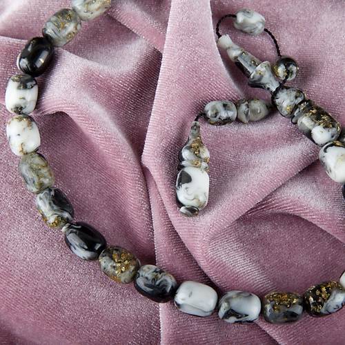U�ak Cam� Alt�n Varakl� (Sertifikal�) Kaps�l Kesim 9x13mm Tesbih - Siyah Beyaz