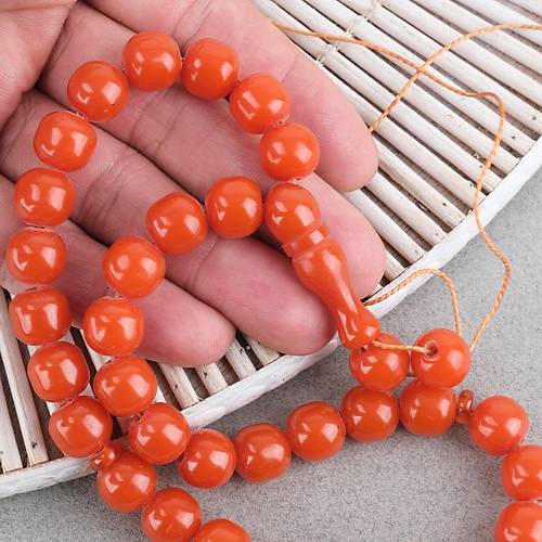S�kma Kehribar K�re Kesim 11mm Tesbih - Turuncu P�sk�ls�z
