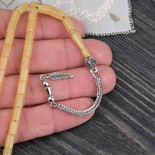 S�kma Kehribar Alpaka P�sk�ll� Kesme Kesim 4x7mm Tesbih- A��k Sar�