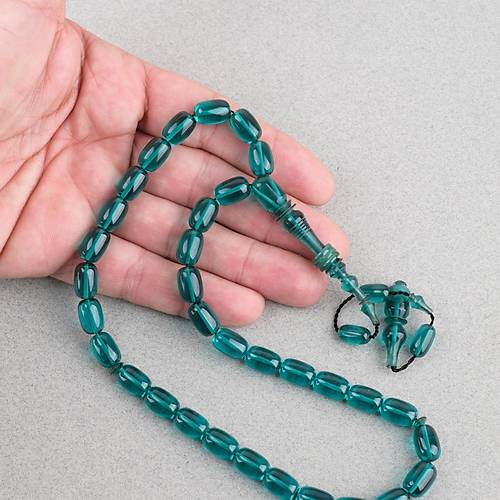 Ate� Kehribar Halkal� �mame Kaps�l Kesim 8x11mm Tesbih - Koyu Ye�il