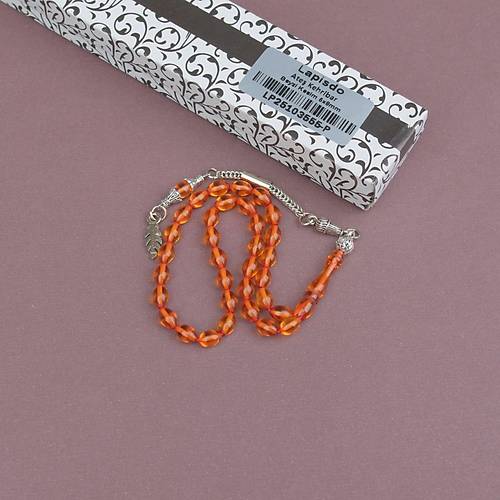 Ate� Kehribar Beyzi Kesim Bilek Boy 5x8mm Tesbih Alpaka P�sk�ll� Sar�