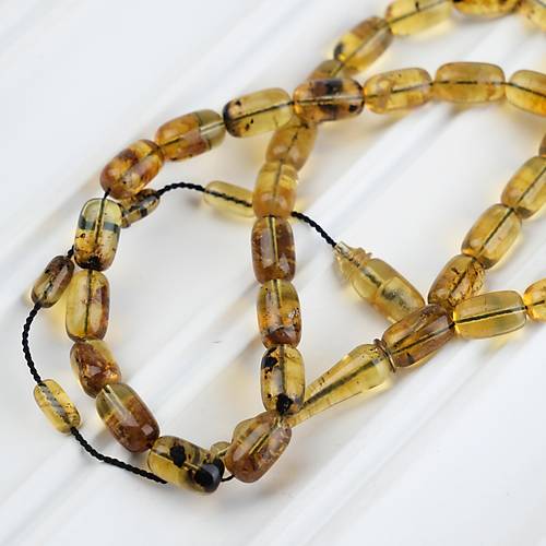 Dominik Mavi Kaya Damla Fosilli Amber Kapsl Kesim 6x10mm Tesbih