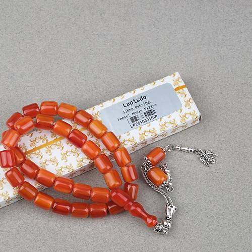 S�kma Kehribar Alpaka P�sk�ll� Kaps�l Kesim 9x11mm Tesbih - A��k Kestane