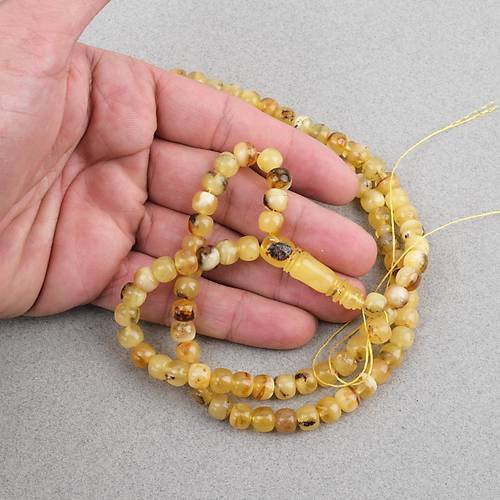 Damla Kehribar 99luk Tekerlek Kesim 7.5x6.5mm Namez Tesbihi