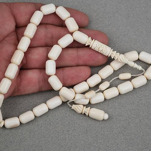 Fil Di�i Kaps�l Kesim ��lemeli �mame Mesut Varl� Usta ��i 8x12.5mm Tesbih - Beyaz