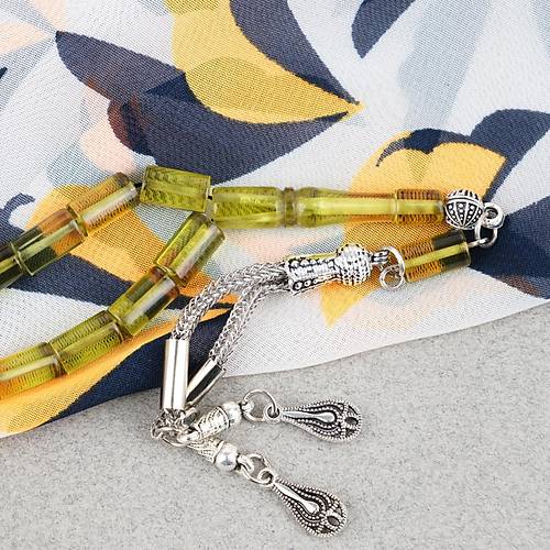 Ate� Kehribar Kesme Kesim Alpaka P�sk�ll� 6x10mm Tesbih