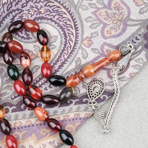 S�kma Kehribar Alpaka P�sk�ll� Beyzi Kesim 7x11mm Tesbih- Bonibon