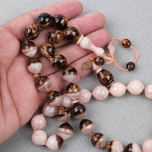 S�kma Kehribar Usta ��i �mzal� �algami Kesim 13x15mm Tesbih