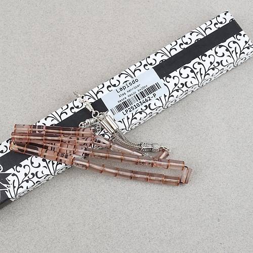 Ate� Kehribar Kesme Kesim Alpaka P�sk�ll� 6x10mm Tesbih