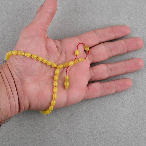 S�kma Kehribar Beyzi Kesim Sistemli Bilek Boy 5x8mm Tesbih Hardal