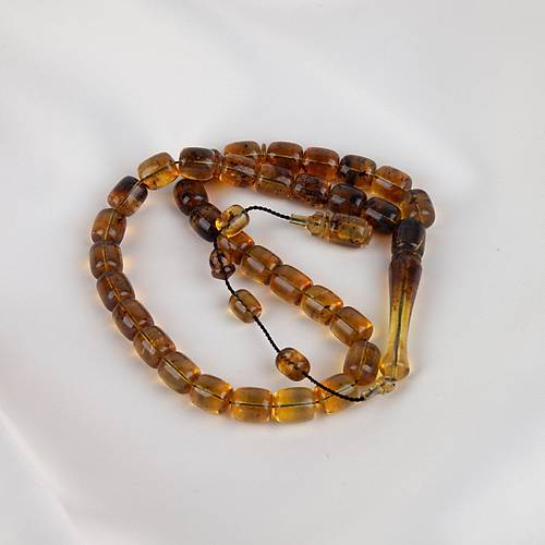 Dominik Krmz-Mavi Kaya Fosil Amber Kapsl Kesim 9.5x11mm Tesbih