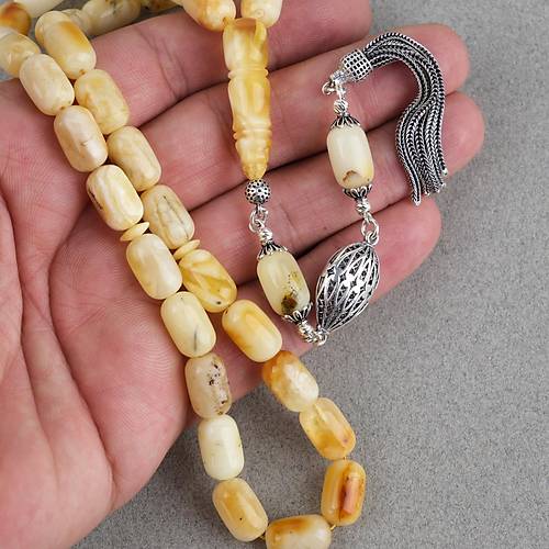 Rus Kaya Damla Kehribar 925Ayar G�m�� P�sk�l Kaps�l Kesim 8x13mm Tesbih