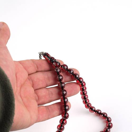 Ate Kehribar 925Ayar Gm akm ve Pskl Kre Kesim 9.5mm Tesbih