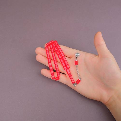 U�ak Cam� Kesme Kesim 7x10mm Tesbih Alpaka P�sk�ll� K�rm�z�