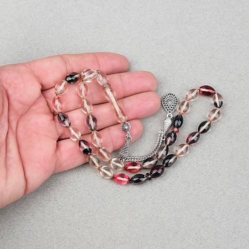 S�kma Kehribar Alpaka P�sk�ll� Beyzi Kesim 7x11mm Tesbih