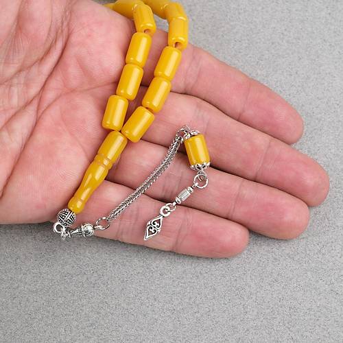 S�kma Kehribar Alpaka P�sk�ll� Kaps�l Kesim 7x12mm Tesbih - Hardal Sar�s�